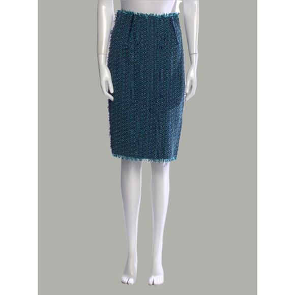 [Designer] LANVIN Tweed, Cobalt Blue Pencil Skirt Size 6 - Picture 1 of 3